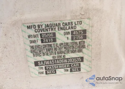 2006 Jaguar X-Type 3.0 z USA, uszkodzony, nr VIN SAJWA51A06WJ03535